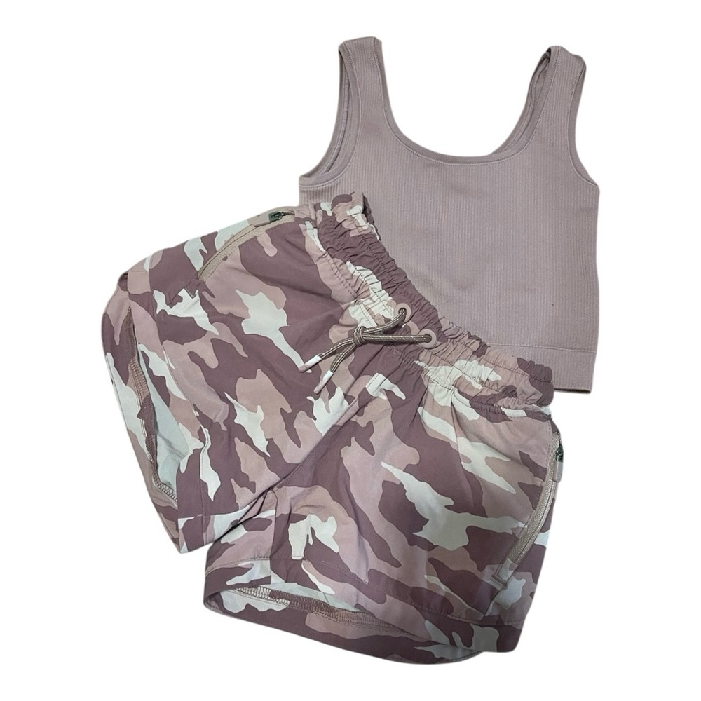 Athleta Girl’s Mauve / Cream Camo Shorts / Tank Set